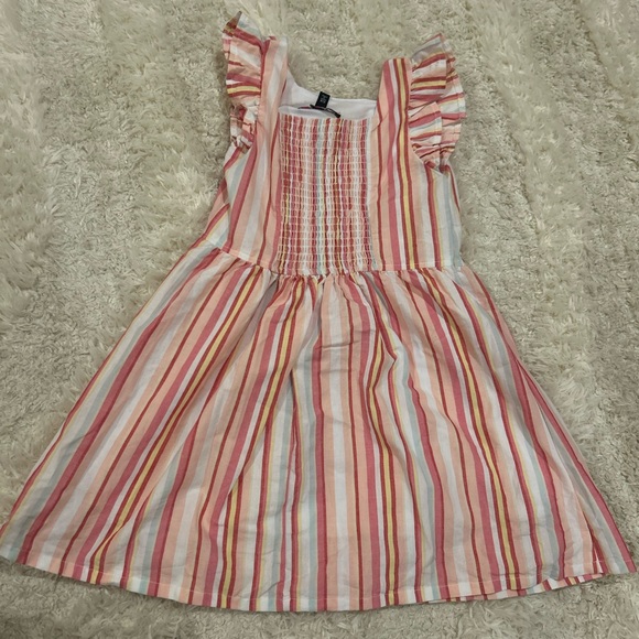 Girls Pastel Striped Sleeveless Dress with Ruffle Straps 6X - Picture 2 of 3